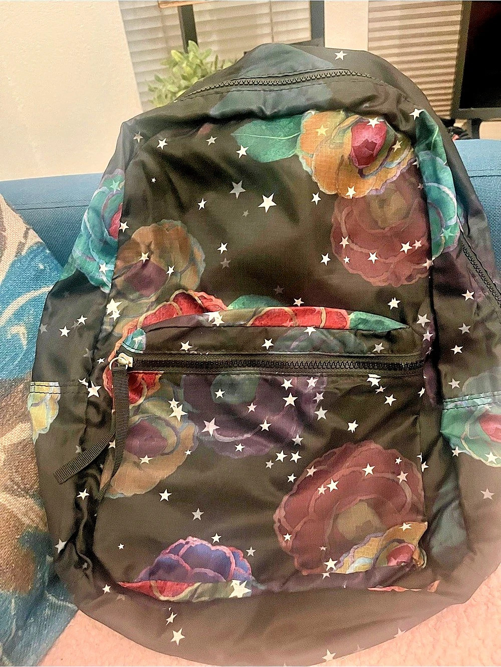 Cynthia Rowley Starry Floral Midnight Botanical Nylon Backpack in Black